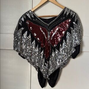 Sequin Butterfly Black Top